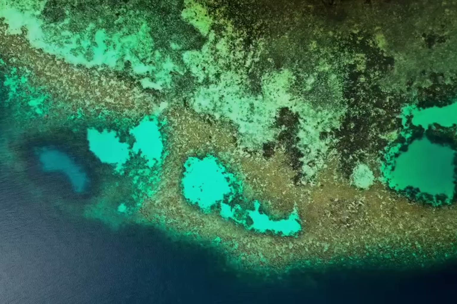 Shallow coastal water over a reef seen from above